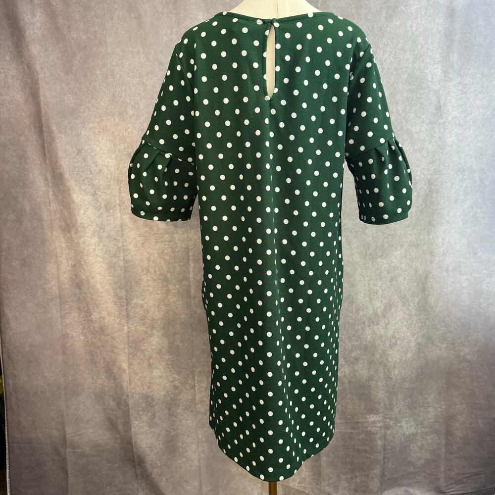 Agnes & Dora White & Green Polka Dot Bell Sleeve Shift Dress Retro Colorful - Picture 7 of 11
